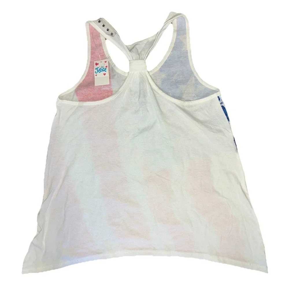 Justice Tank Top Girls 16 USA Patriotic Racer Back Bow Rhinestones Shimmer NEW